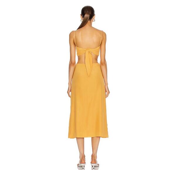 JOHANNA ORTIZ Embroidered Cut Out Midi Dress 12 L Silk Yellow Gold Floral $2250 - Picture 3 of 9